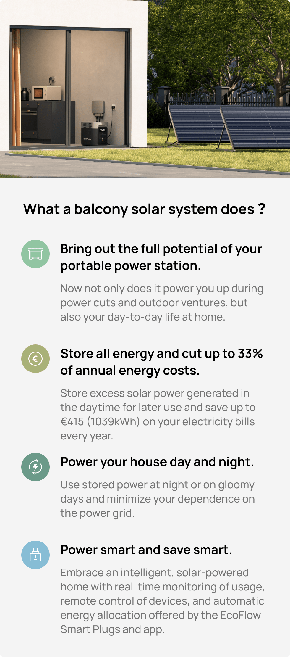 Funciona em sincronia com o EcoFlow PowerStream Balcony Solar Kit