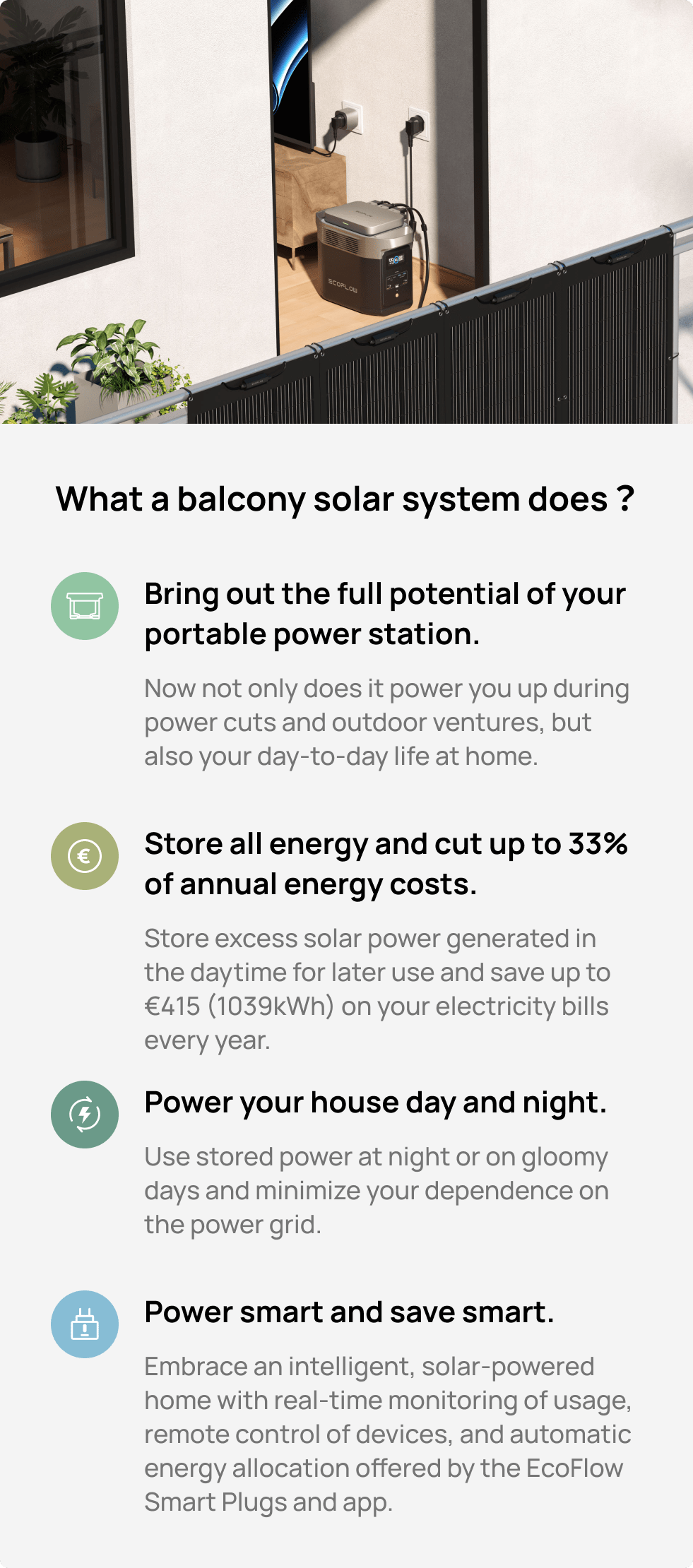 Funciona em sincronia com o EcoFlow PowerStream Balcony Solar Kit
