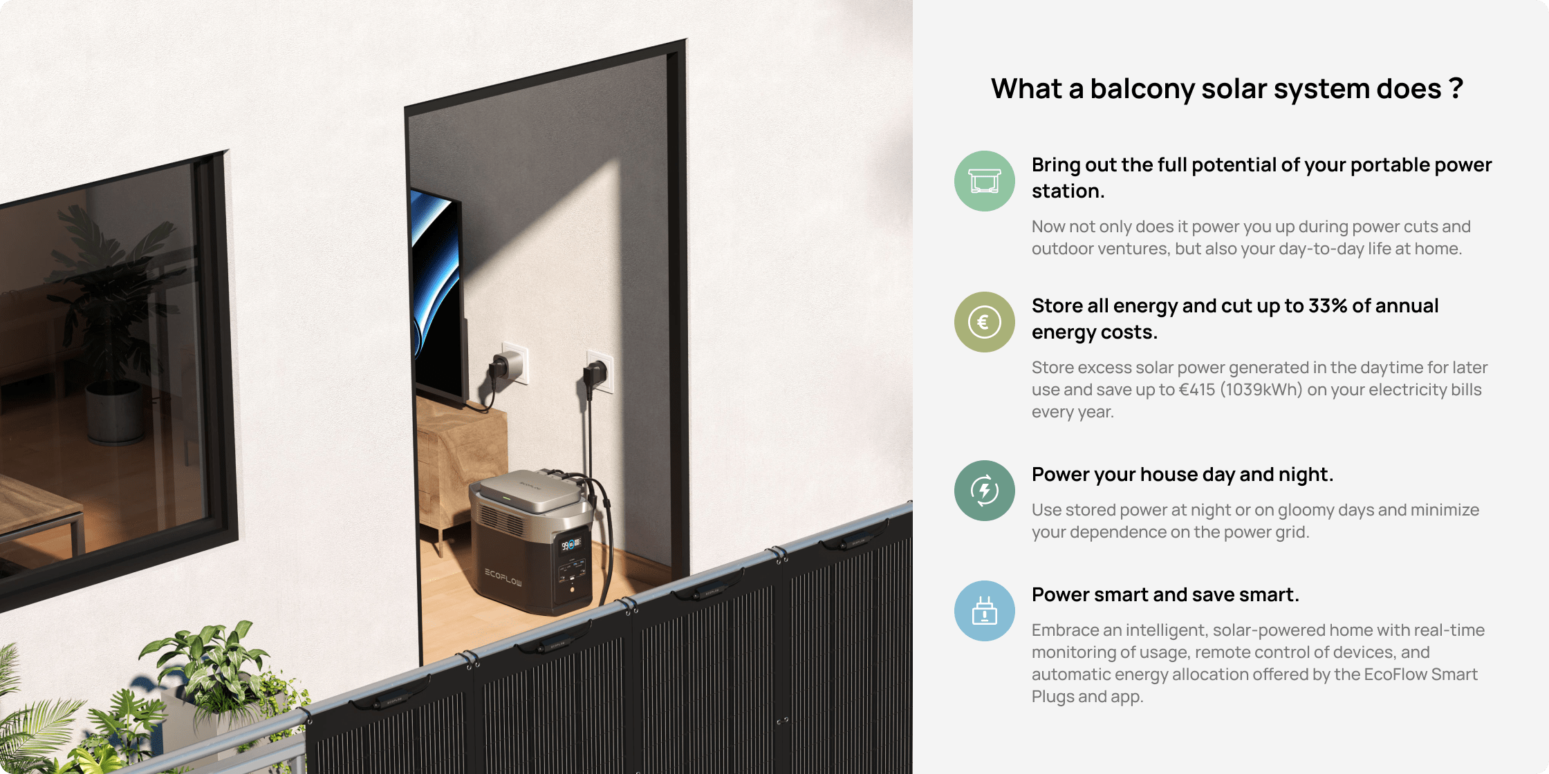 Funciona em sincronia com o EcoFlow PowerStream Balcony Solar Kit